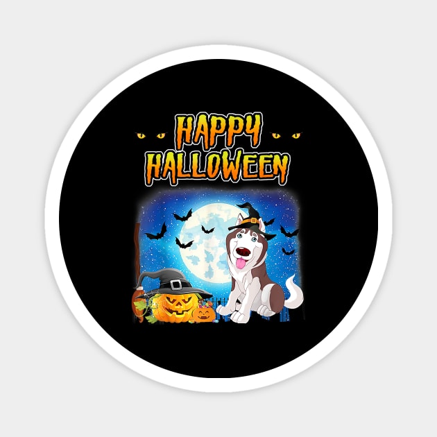 Happy Halloween Pumpkin Husky Dog Witch Cute Hat Magnet by JaydeMargulies